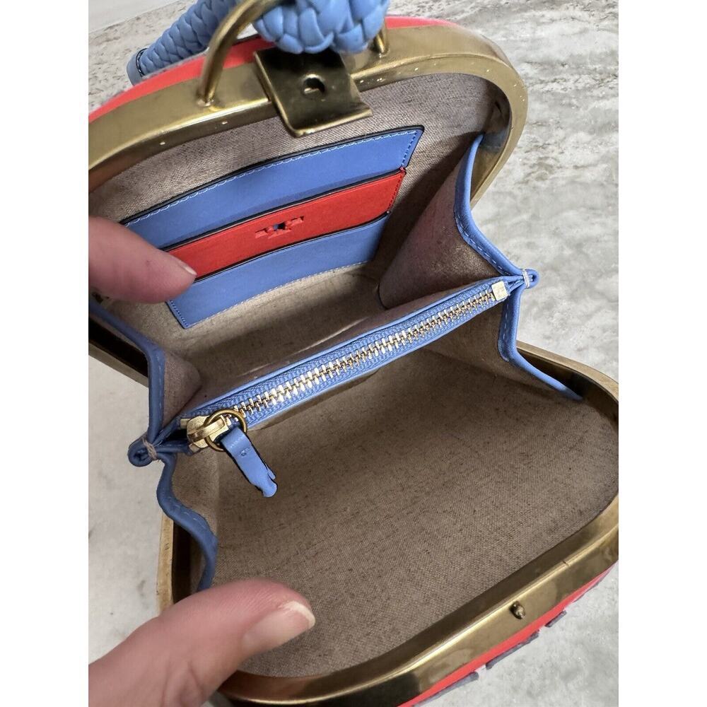 Tory Burch Blue Red Leather Dome Clutch Mini Handbag - Picture 8 of 13